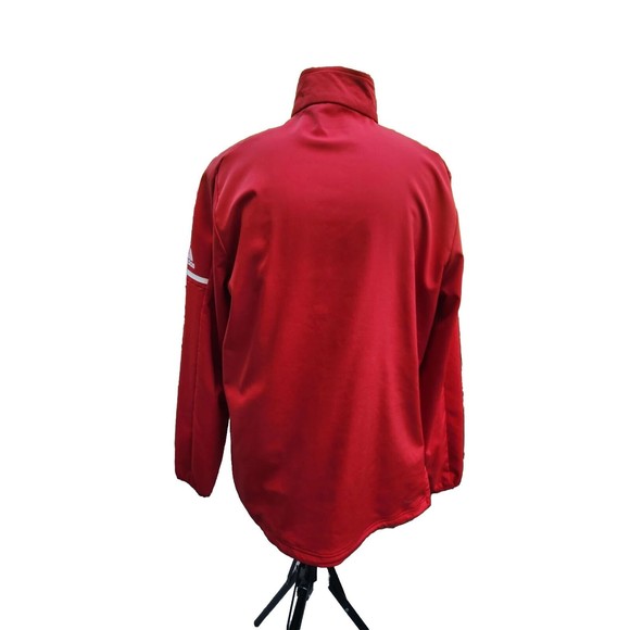 Adidas Men Size Large Pull Over Quarter Zip Jacket Red with White Logo - Picture 2 of 6